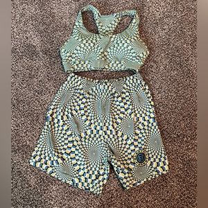 Women's Electric Forest Festival Green TieDye 2 Piece Sports Bra & Shorts, Small